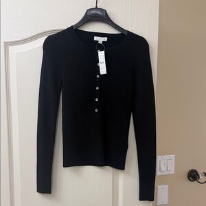 J. Crew Black Rib-Knit Henley Long Sleeve Top NWT
